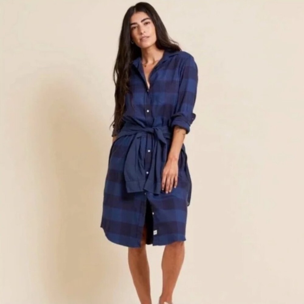 Grayson Frank & Eileen The Hero Midi Shirt Dress in Blue Flannel Plaid